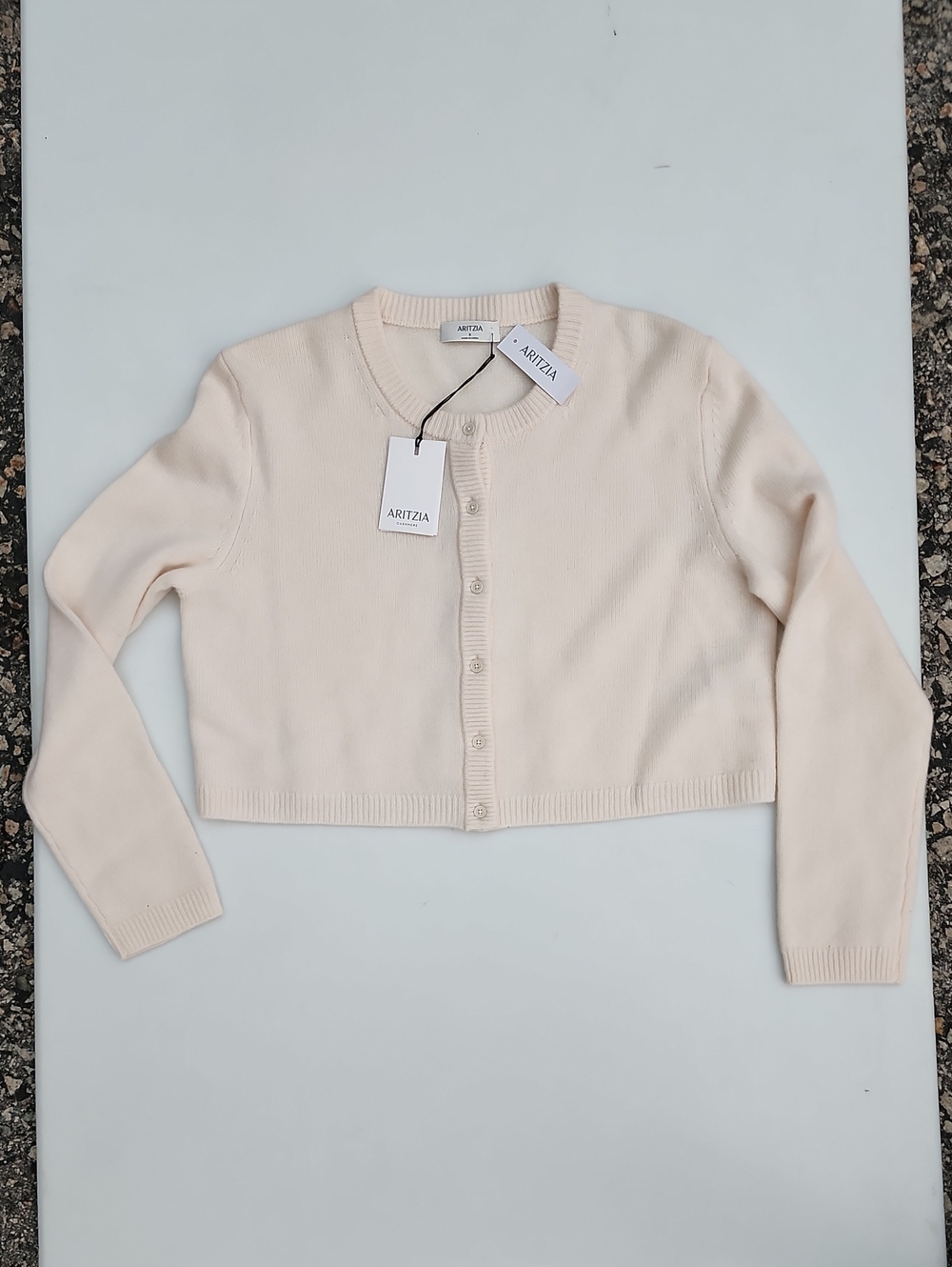 Aritzia Relaxed Crew Button-Up Cashmere Cardigan in Whisper White size S